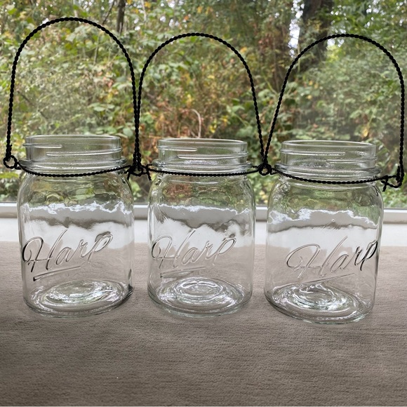 Set Of Three Beautiful Vintage Clear Glass Twisted Metal Hanging Lanterns, Vases - Picture 2 of 13
